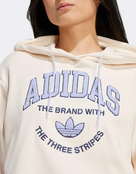 adidas Originals Sports Varsity cropped hoodie in cream and purple