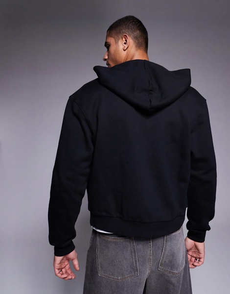 ASOS DESIGN premium heavyweight boxy oversized zip through hoodie 400gsm in black