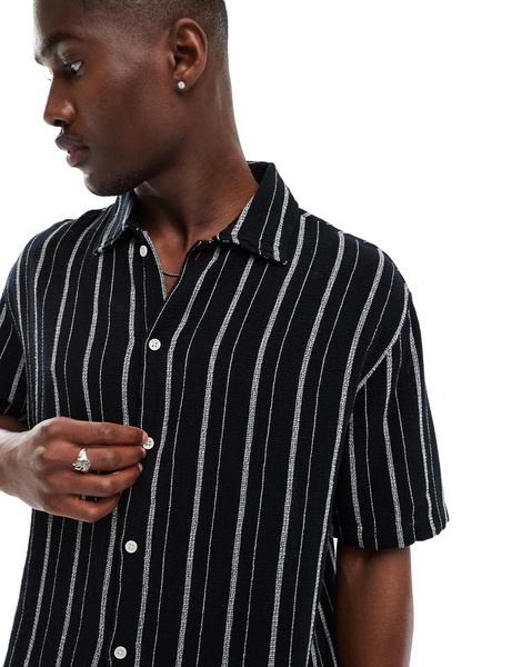 Bershka textured stripe shirt in black - part of a set