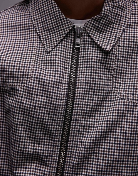 Topshop check cotton jacket with center front zip in multi