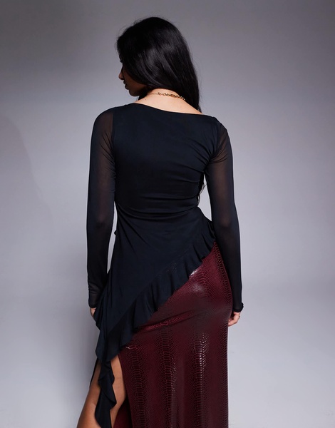 AFRM doris mesh asymmetrical longsleeve top in black