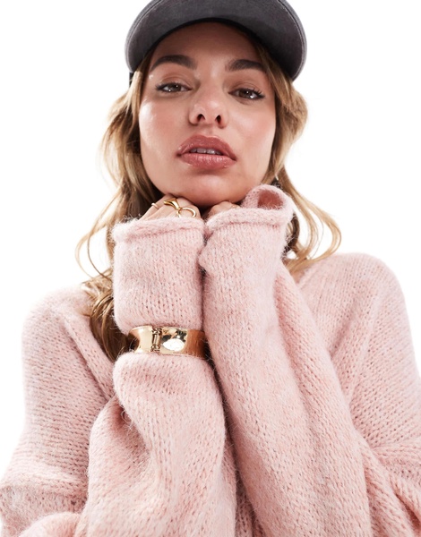 ASOS DESIGN loose knit oversized V-neck sweater in pink