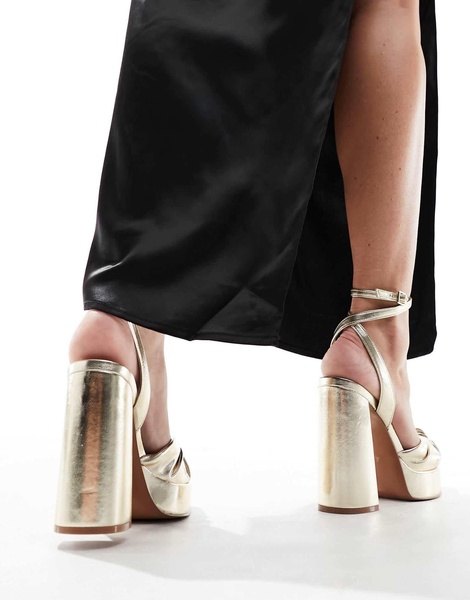 ASOS DESIGN Nikita knotted platform heeled sandals in gold