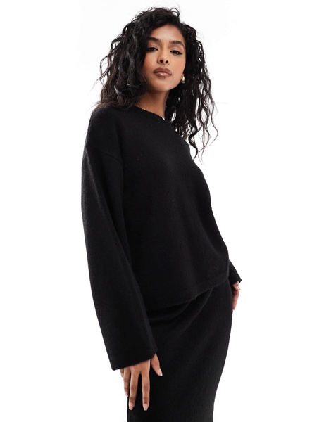 ASOS DESIGN fluffy wide sleeve knit sweater in black - part of a set