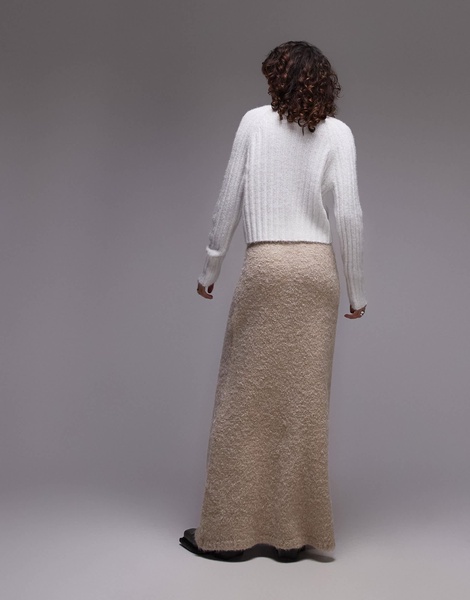 Topshop knit fluffy skirt in oat