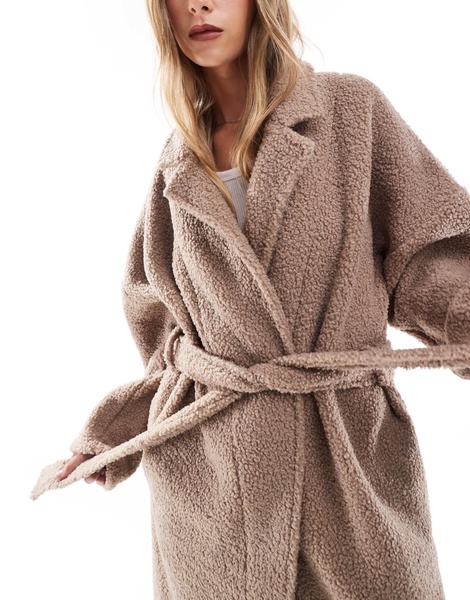 ASOS DESIGN borg maxi robe in brown