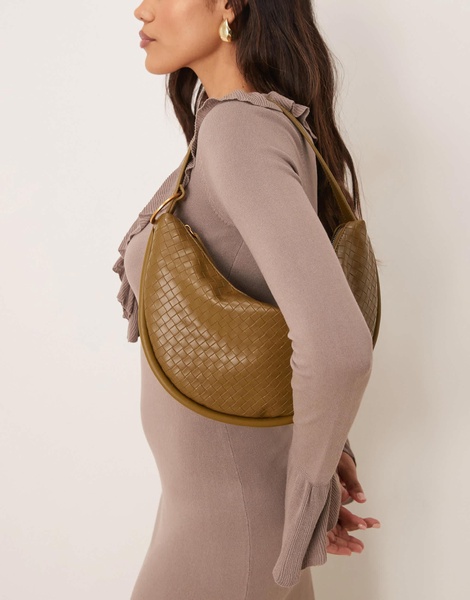 ASOS DESIGN multi way clutch and shoulder bag in green weave