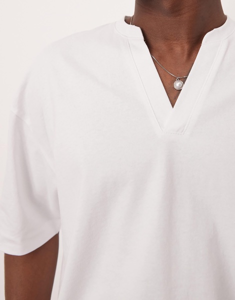 ASOS DESIGN heavyweight oversized T-shirt with notch neck detail in white