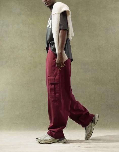 ASOS DESIGN super baggy cargo pants with elastic waist in burgundy