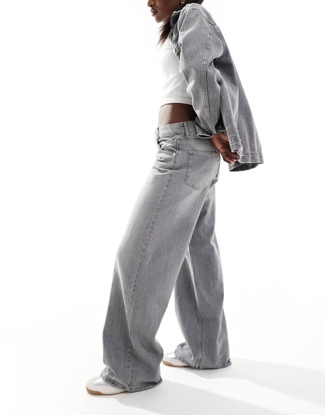 Bershka baggy wide leg jeans in washed gray