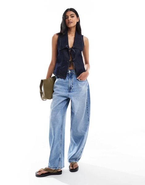 ASOS DESIGN denim wrap front collared shirt in indigo