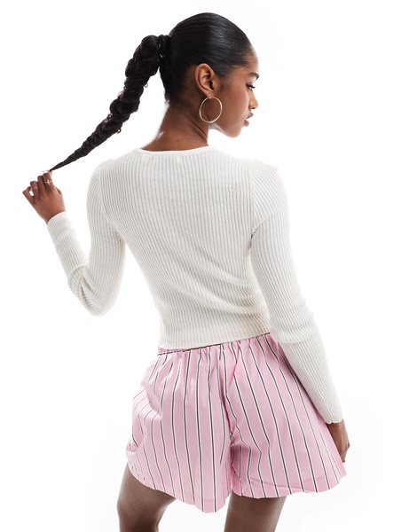Brave Soul ribbed knit button down cardigan in cream