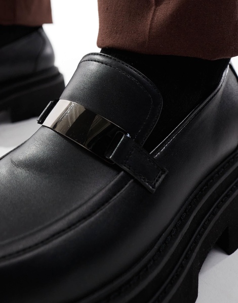 ASOS DESIGN chunky loafers in black with silver hardware