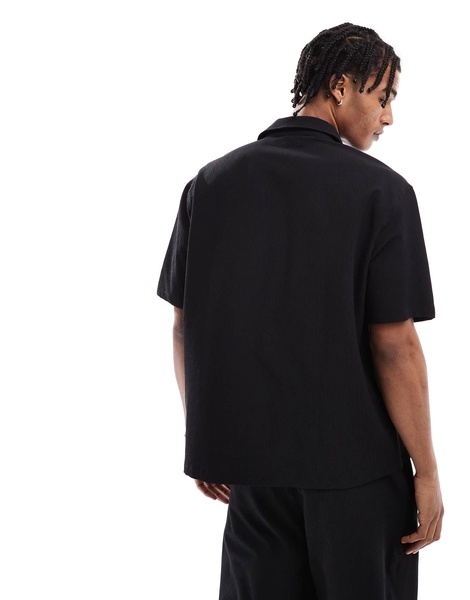 Bershka plisse relaxed shirt in black - part of a set