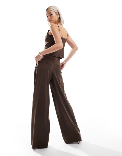 Bershka oversized wide leg tailored pants in brown