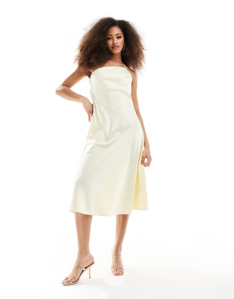 Anaya bridesmaid one shoulder cami midi dress in lemon