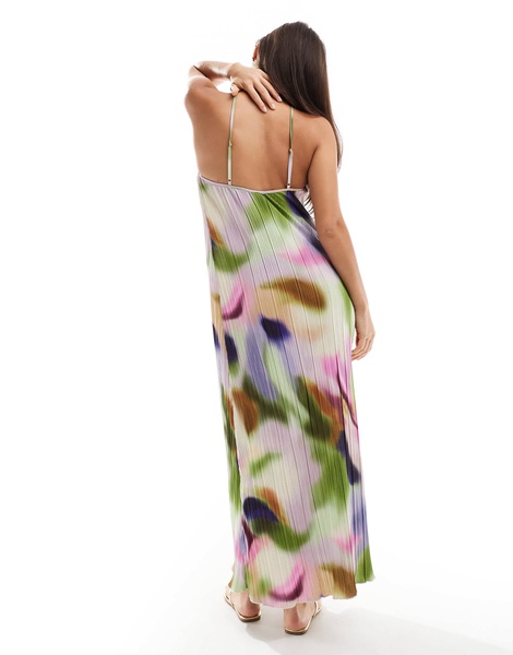 Vero Moda high neck plisse maxi dress in abstract swirl print