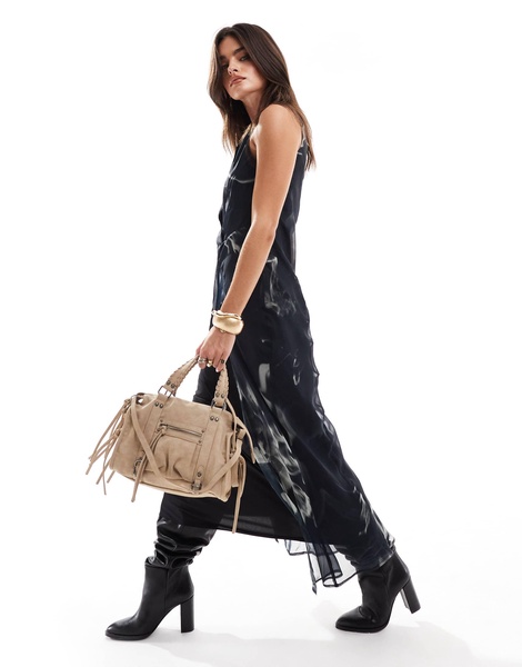 ASOS DESIGN layered wrap over chiffon midi dress in smoke print
