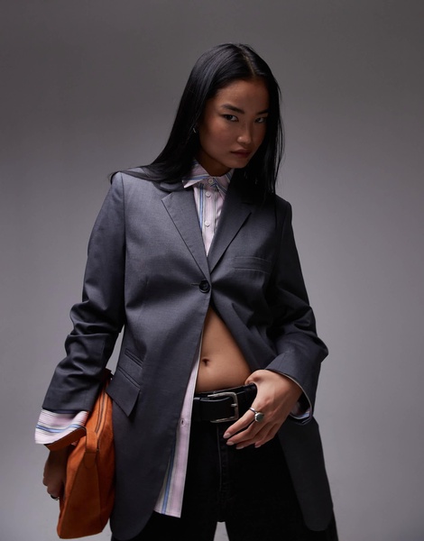 Topshop tonic high break tailored blazer in charcoal - part of a set