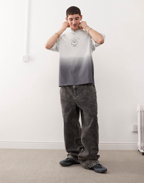 Aape By A Bathing Ape logo back print ombre t-shirt in gray multi