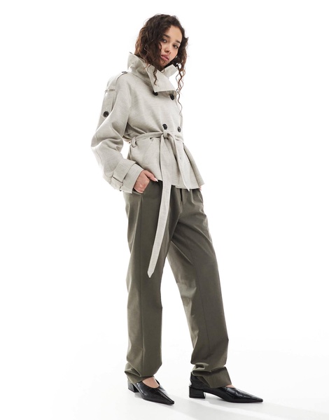 ASOS DESIGN short linen trench coat in stone