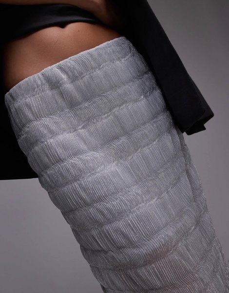 Topshop sheer crinkle midi skirt in silver