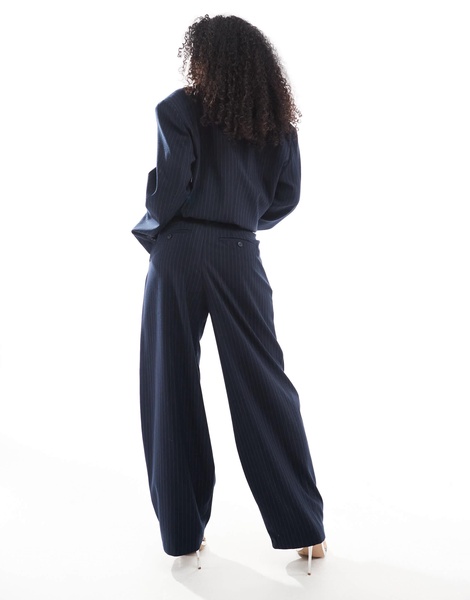 Bershka wide leg tailored pants in navy stripe - part of a set