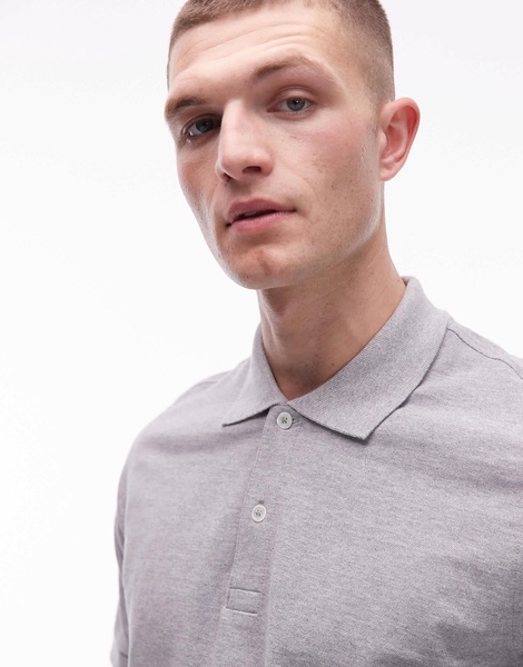 ARKET pique jersey short sleeve polo shirt in gray melange