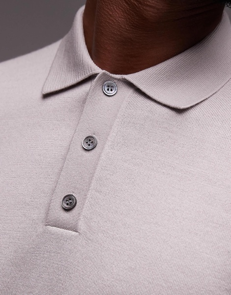 ARKET merino wool knit long sleeve polo shirt in off-white