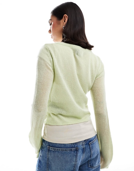 ASOS DESIGN crew neck sweater in loose knit in sage