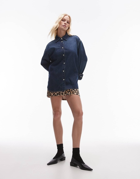 Mango relaxed fit denim shirt in dark blue