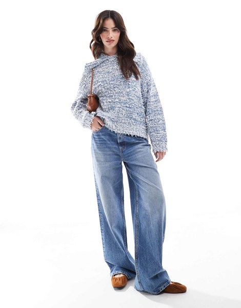 ASOS DESIGN knitted collar sweater with twist neppy yarn in blue