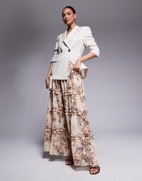 AFRM Sabina tiered maxi skirt with built-in shorts in snake print - part of a set