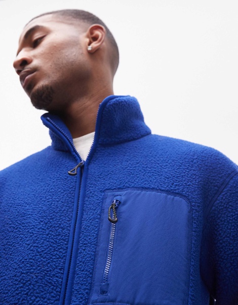 ARKET fleece pile jacket with zip front pocket in bright blue