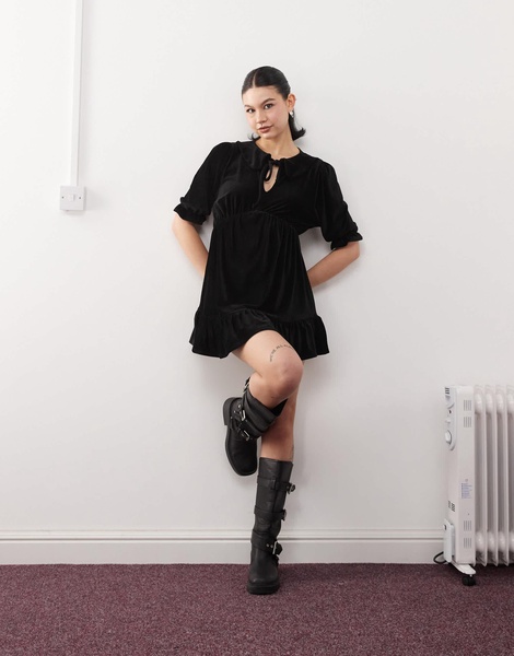 Reclaimed Vintage cord tea dress in black