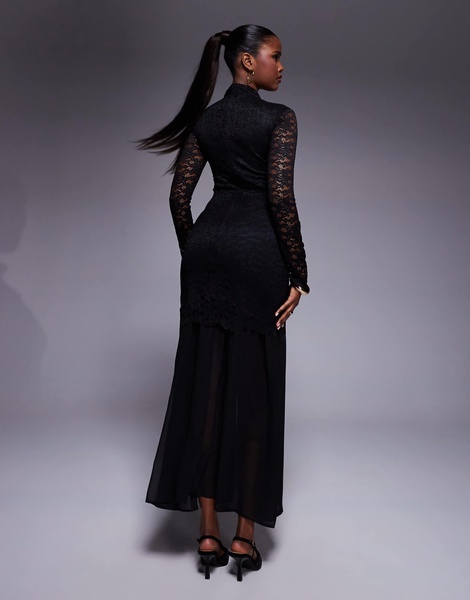 ASOS DESIGN lace bodice drop waist maxi dress in black
