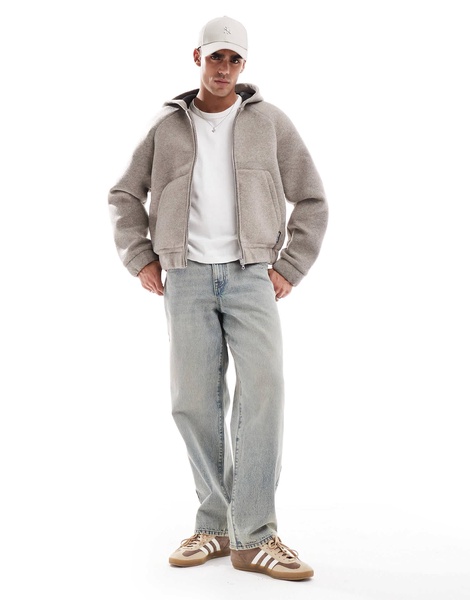 Jack & Jones hooded wool mix bomber jacket in gray