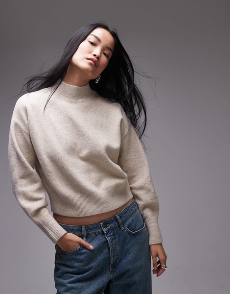 & Other Stories mock neck sweater in beige melange
