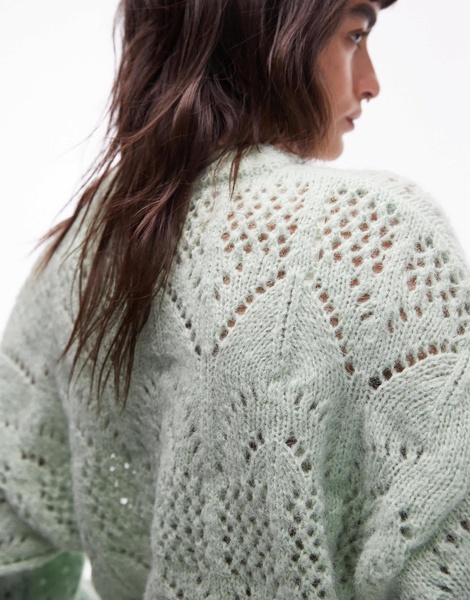 NA Topshop knitted crop pointelle sweater in light green