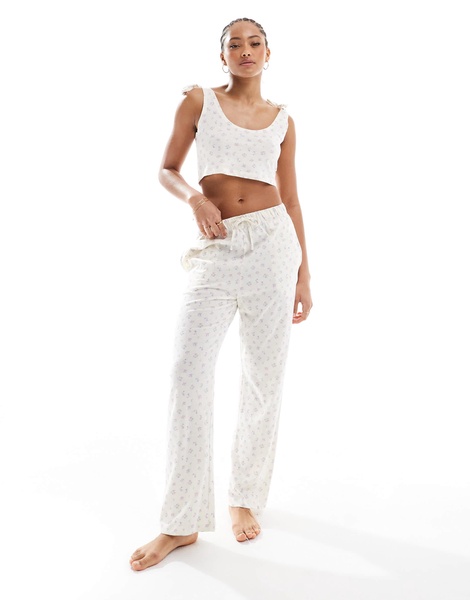 Brave Soul pajama set with floral print in white