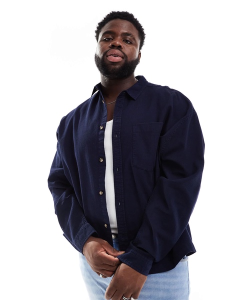 ASOS DESIGN boxy oversized waffle shirt in navy