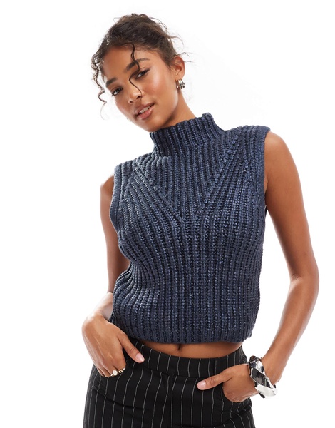 ASOS DESIGN metallic knitted high neck tank