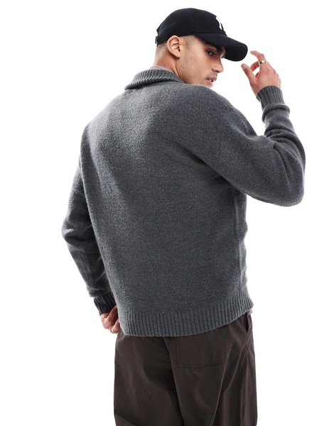 Jack & Jones fluffy knit half zip in dark gray
