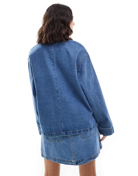 Pieces utility denim shacket in medium blue - part of a set