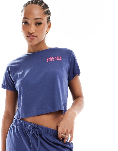 Brave Soul pajama set in navy with pink cowgirl print