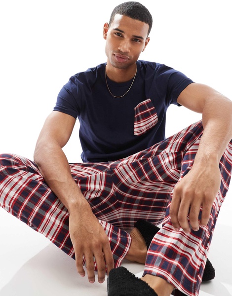 Another Influence plaid relaxed pajama set in navy and red