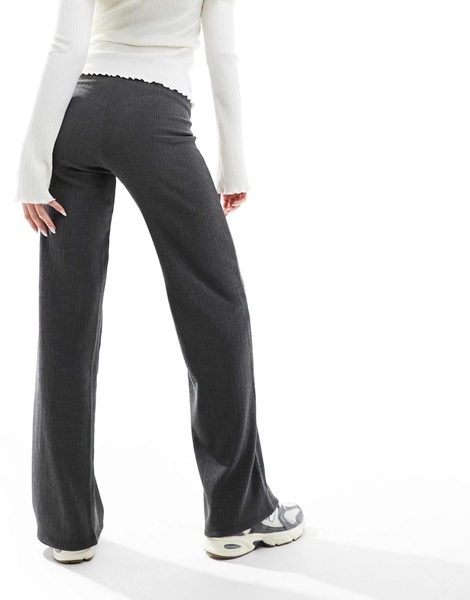 Bershka crinkle flared pants in charcoal