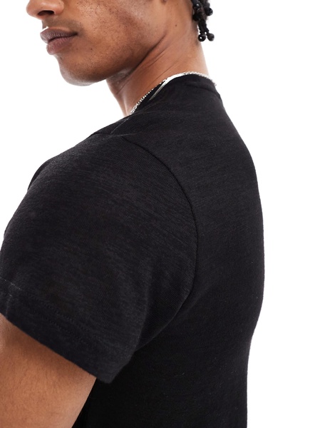 Bershka linen look t-shirt in black
