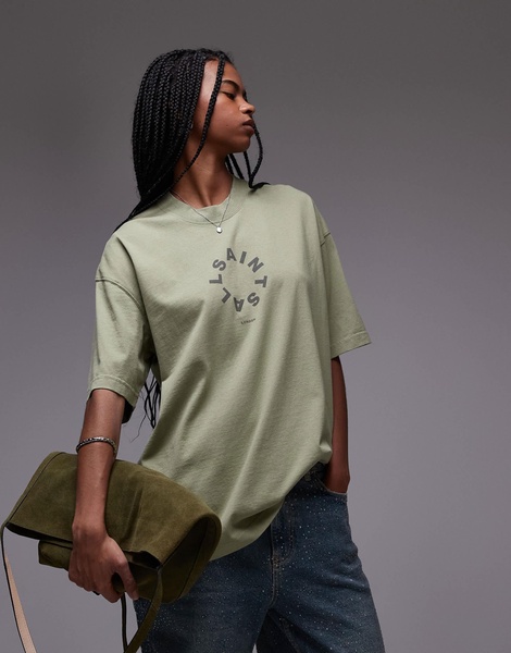 AllSaints Tierra oversized t-shirt in basil green