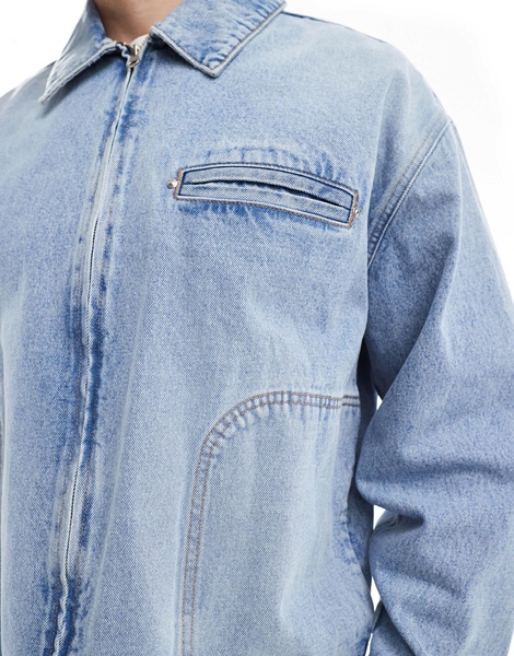 ASOS DESIGN oversized denim worker jacket in light wash blue